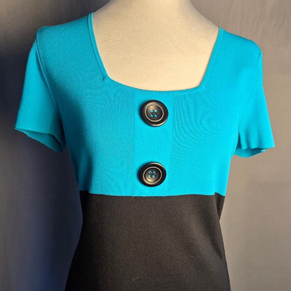 Cable & Gauge Color Block Turquoise & Black Short Sleeve Women’s Top Size Small